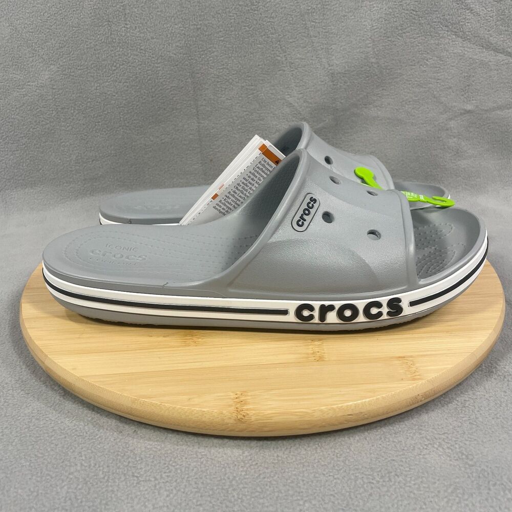 NWT Crocs Bayaband Slide Mens Size 10 Gray White Slip On Sandals Comfort Shoes